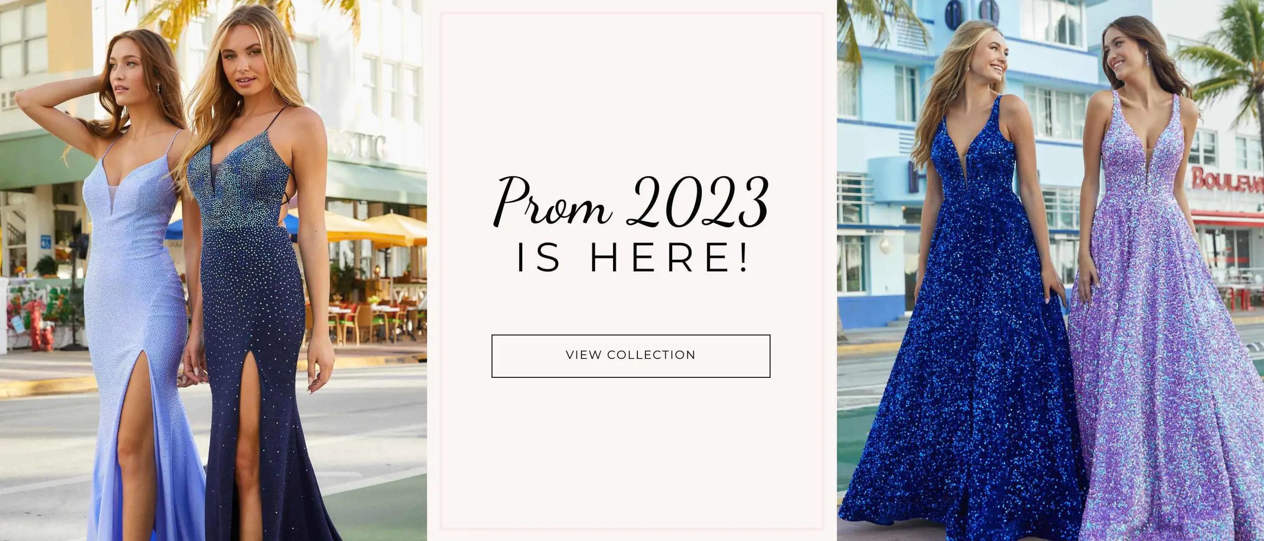 Models wearing prom dresses